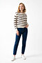 Crew Neck Gold Button Detailed Striped Trendy Basic Women's Knitted Cardigan - 4