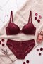 Women's Burgundy Lace Supported Bra Set with Padded Accessories Lingerie Set - 3