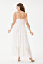 White Lace, Elastic Back, Pompom Collar, Lined, Strappy Long Dress, Size 36 - 42 - 5