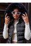 Women's Black Fur-Trimmed and Detachable Hooded Double-Pocket Puffer Vest - 3
