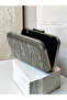 Anthracite Gray Platinum Pearl Handle Striped Laser Patterned Women's Evening Dress Bag Wedding Engagement Graduation - 3