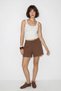 Women's Elastic Waist Pocket Detailed Muslin Cotton Bermuda Bitter Brown Shorts - 4