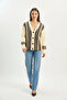 Women's Ethnic Patterned Oversize V-Neck Buttoned Thick Knitwear Cream Cardigan - 3