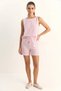 Women's Thick Strap Blouse Elastic Waist Pocket Detailed Shorts Striped Cotton White Pink Bottom Top Set - 2