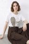 Women's Leopard Heart Stone Embroidered Crew Neck Regular Fit t Shirt White - 4