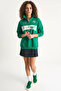 Women's Embroidered Half-Zip Polo Collar Embroidered Oversize Green Sweatshirt - 6