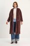 Women's Bearded Soft Textured Double-Breasted Collar Lined Brown Coat with Belt and Pocket Detail - 4