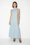 Women's Polka Dot Halter Neck Halter Dress with Ruffle Hem Long Blue Dress