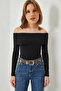 Women's Madonna Collar Black Blouse - 3