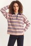 Women's Polo Collar Striped Knitwear Pink Sweater - 5