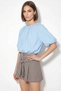 Women's Crew Neck Poplin Baby Blue Blouse - 2