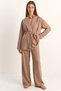 Women's Belted Kimono with Elastic Waist, Pocket Detail, Loose Palazzo Modal Milk Coffee Set - 5