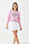 Women's Paris Printed Three Thread Ribbed Candy Pink Sweatshirt - 6
