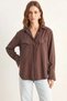 Women's Padded Cross-Collar Detailed Asymmetrical Wide Cuff Modal Bitter Brown Shirt - 2
