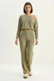 Women's Boat Neck Elastic Waist Blouse with Loose Pants, Glittery Green Top and Bottom Set - 7