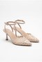 Women's Lace Detailed Pointed Toe Thin Heeled Shoes Beige