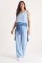 Women's V-Neck Strappy Blouse with Palazzo Pants Baby Blue Top and Bottom Set - 3