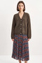 Women's Buttoned Pocket Detailed V-Neck Long Sleeve Knitwear Brown Cardigan - 7
