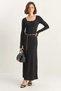 Women's Long Sleeve U-Neck Relaxed Black Dress - 2