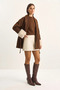 Women's Brown Coat with Fur Detail on the Sleeves and Belt - 2