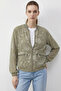 Women's Zippered Chiffon Printed Oversize Green Jacket - 2