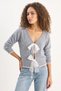 Women's V-Neck Bow Accessory Closure Knitwear Gray Cardigan - 4