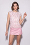 Women's Floral Patterned Ruffle Detailed Lined Pleated Chiffon Pink Blouse - 4