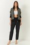 Women's Striped Knitwear Black Ecru Cardigan