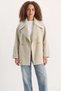 Women's Wide Collar Pocket Detailed Oversize Cashmere Beige Coat - 7