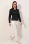 Women's Black Shirt with Waist Belt - 3
