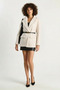 Women's Pocket Detailed Lined Belted Plush Textured Cream Jacket - 6