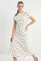 Women's Boat Neck Drape Detailed Polka Dot Midi Ecru Black Dress - 6