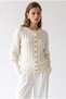 7042 Women's Soft Textured Ribbed Buttoned Knitwear Cardigan Cream - 5