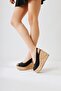 Black Rustic Sole Detailed Wedge Heeled Women's Sandals - 4