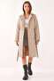 Women's Double Pocket Belted Quilted Stone Coat - 7