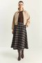 Women's Plaid Patterned A-Line Long Beige Navy Blue Skirt with Pocket Detail