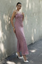 Women's Summer Dusty Rose Chest Gathered Front Slit Strappy Long Dress 50322 - 2