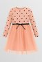 Girl's Long Sleeve Polka Dot Tulle Skirt Dress Salmon - 2