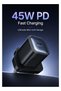 45W USB-C PD Ultimate Mini GaN Fast Charger, UK Plug, Black Single Port Type-C Wall Adapter