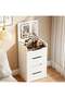 -Long Bedroom Dresser, Makeup Vanity Table, Vanity Desk with LED Mirror and Stool, Dressing Table with Chair, Makeup Tables with Cabinet, White Bedroom Bedside Table for Women Girls, SZZ007 - 7