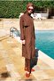 Windbreaker Detailed Long Swimming Suit Brown