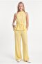 Women's Giselle Blouse Trousers Lemon Yellow Woven Bottom Top Set - 3