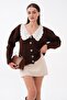 Women's Lace Collared Button Closure Knitted Cardigan 265030 - 5