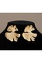 Women's Gold Color Ginkgo Leaf Design Dangle Double Fan Earrings - Brooch-Like Large Metal Stylish Evening Dress Jewelry