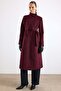 High Collar Double Breasted Long Coat Mürdüm 3176 - 2