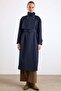 High Collar Cape Detailed Water Repellent Trench Coat Dark Blue 6889 - 5