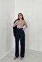 Navy Blue Striped Jacket and Pants Set - 4