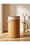 Natural Round Foldable Bamboo Laundry Hamper With Lid