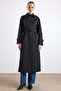 Removable Scarf Water-Repellent Trench Coat Black 6887