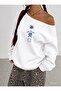 Cicek Sea Shell Printed Oversized Women's Boat Neck Sweatshirt
